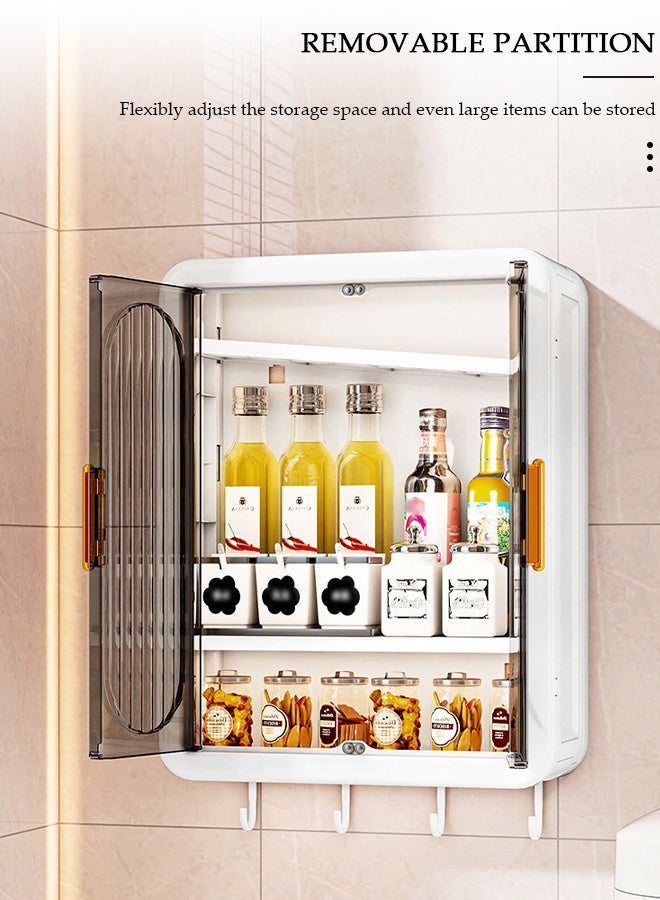 DUNISO Bathroom Shelf Wall Mounted,Bathroom Organizers and Storage, Over The Toilet Storage Rack, Kitchen Cabinet Cosmetics Makeup Organizer with Door and Hooks,Utility Shelves for Bathroom Kitchen - Image 4